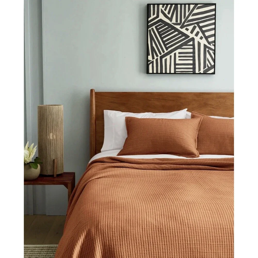 Quince Organic Ribbed Cotton Coverlet Set Full Queen Terracotta Hard to Find